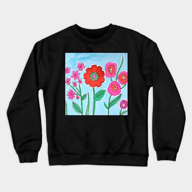 Blue and red Flowers Crewneck Sweatshirt by MyCraftyNell